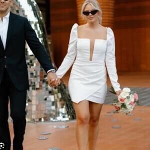 Michael Costello X Revolve Mini Dress White Wedding Bridal After Party Small